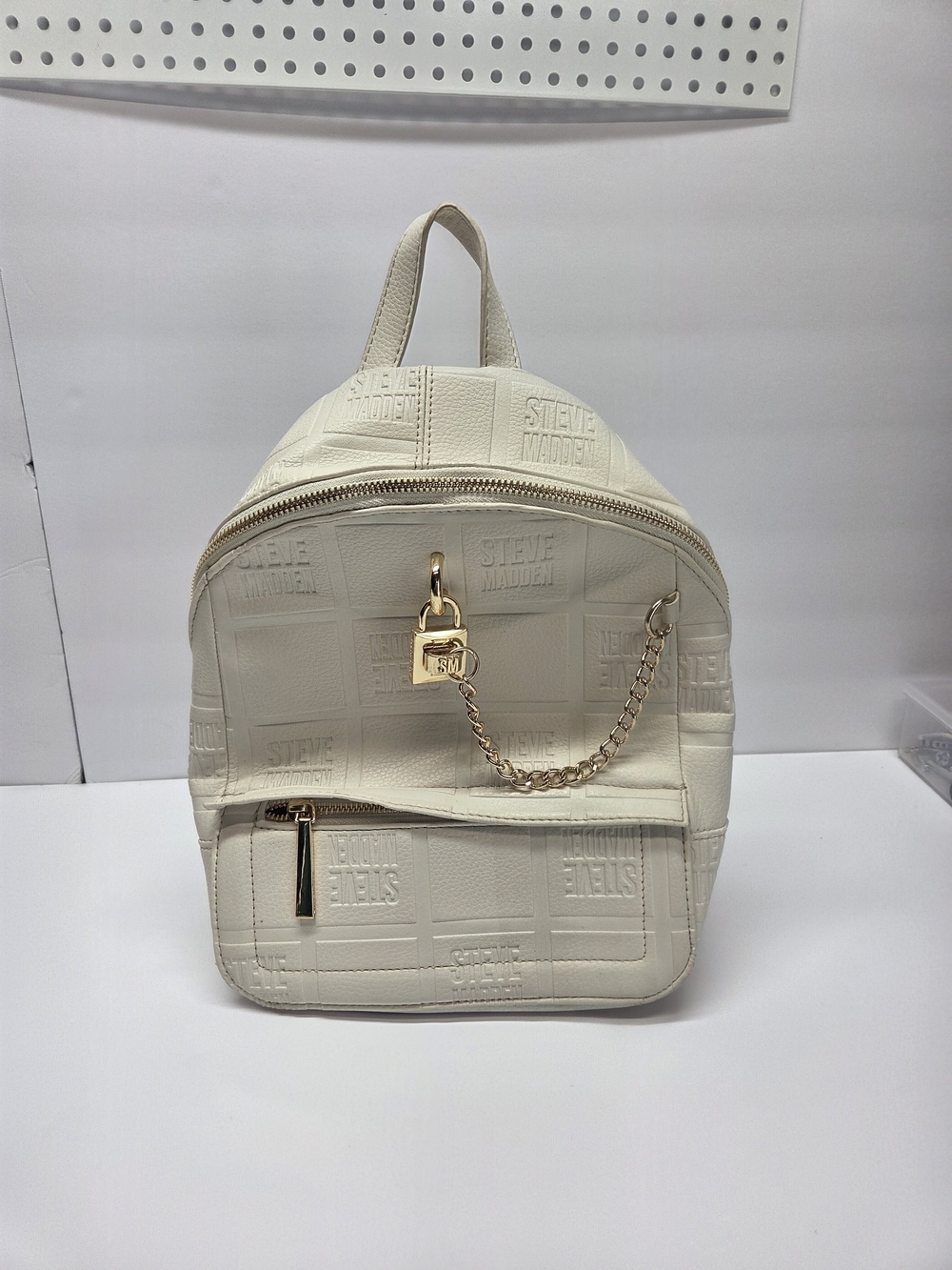 Steve Madden Ivory Mini Backpack with Gold Chain